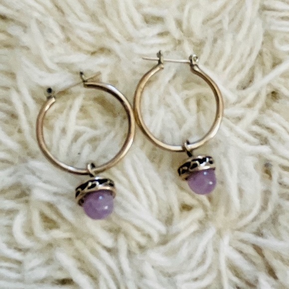 NWOT Artist Made Silver Hoops w/ Raw Amethyst Stones‎